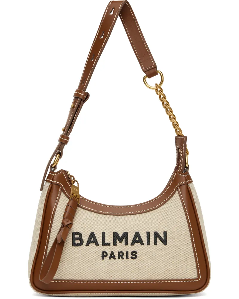 Balmain Beige & Brown B-Army Canvas Bag Gem