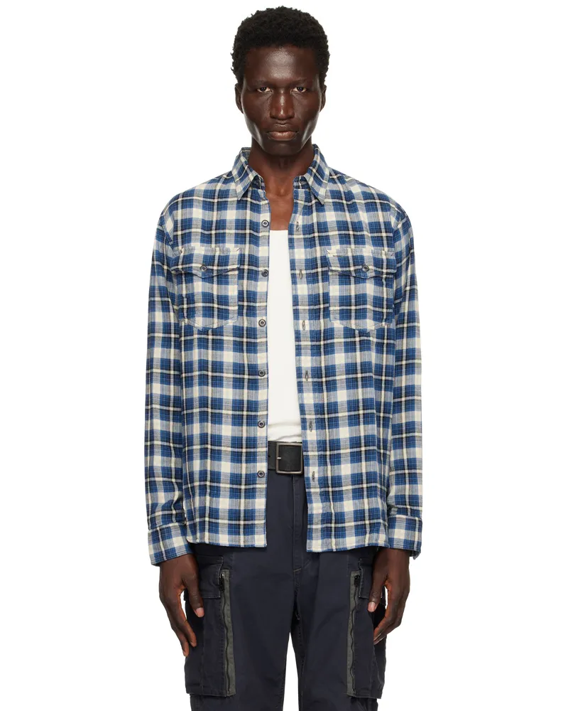 RRL Blue Plaid Twill Shirt Rl-Blue