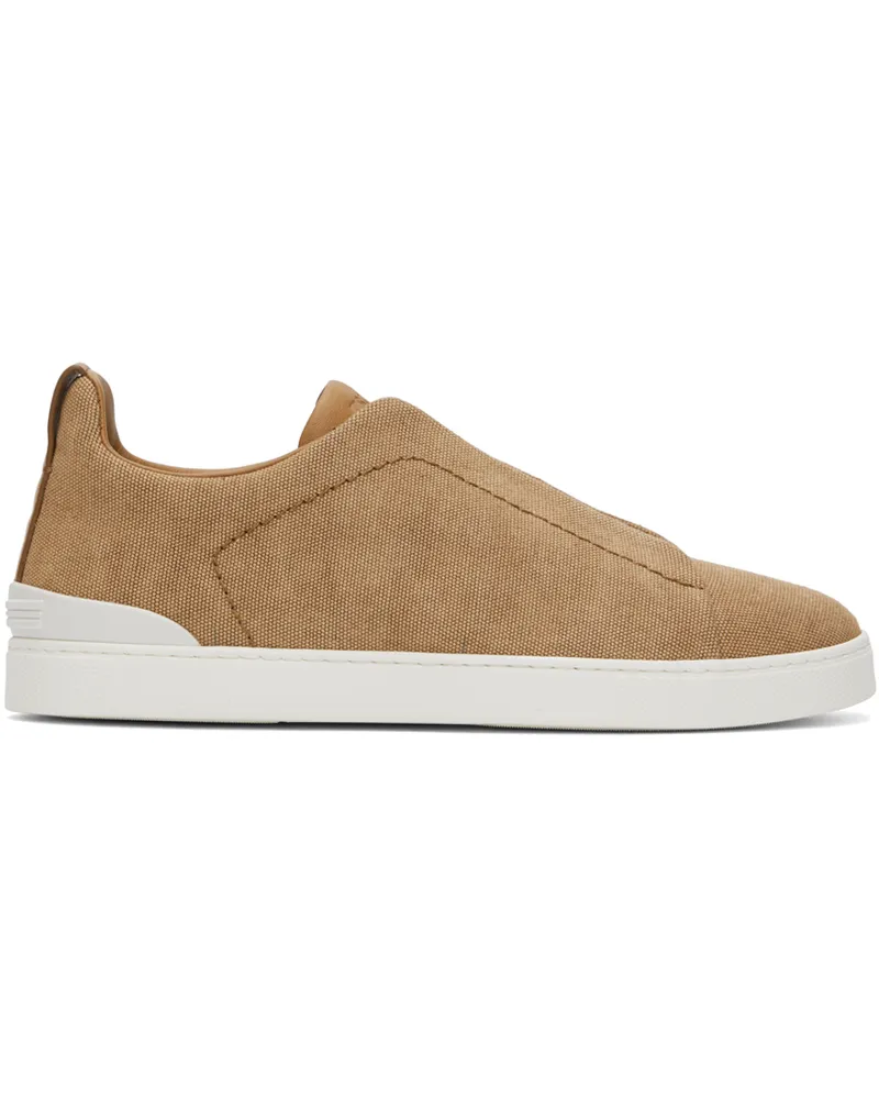 Ermenegildo Zegna Tan Canvas Triple Stitch Sneakers Cme