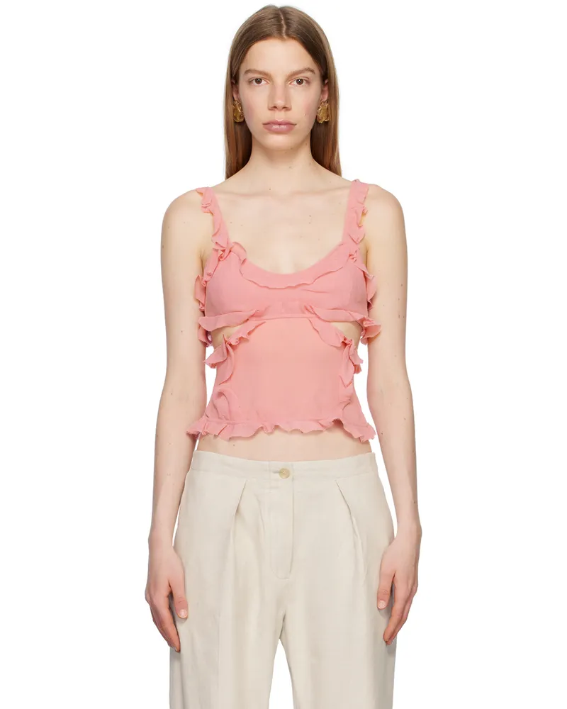 Acne Studios Pink Ruffled Tank Top Rose