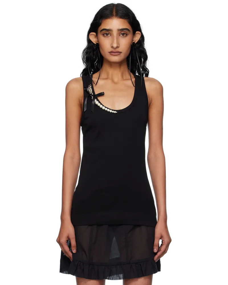 Simone Rocha Black Pearl Chain Tank Top Black