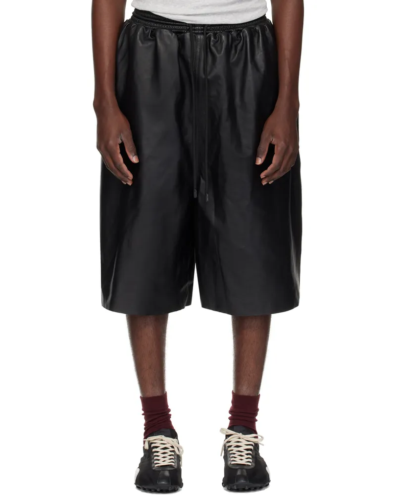 LU'U DAN Black Leather B Ball Shorts Black