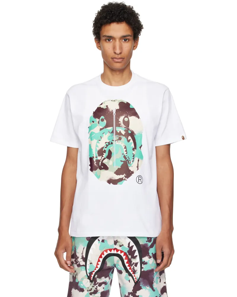 BAPE White Map Camo Ape Head Shark T-shirt Whn-