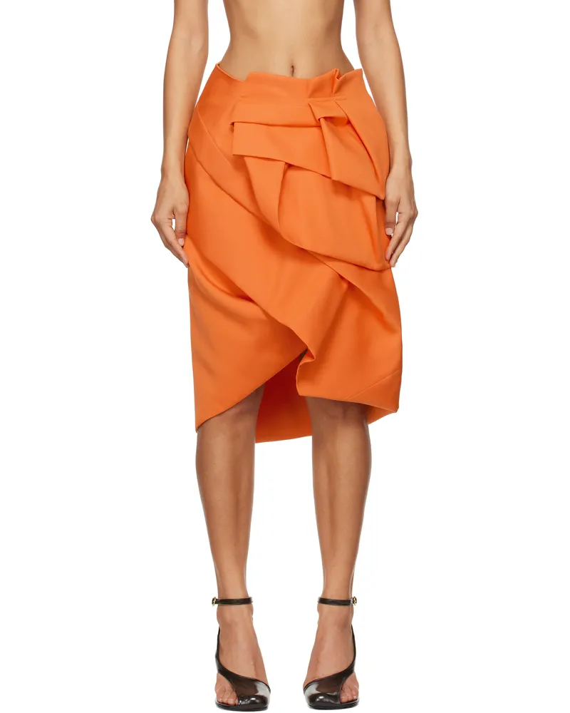 Dries van Noten Orange Draped Peplum Midi Skirt 353