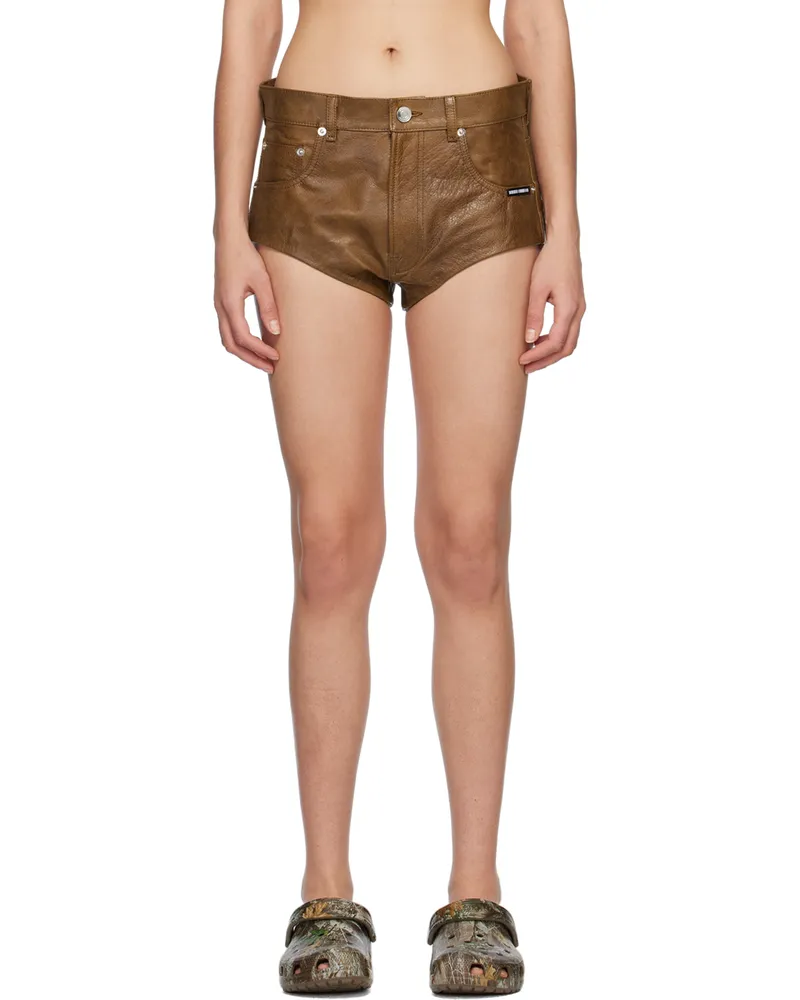 VTMNTS Brown Five-Pocket Leather Shorts Brown