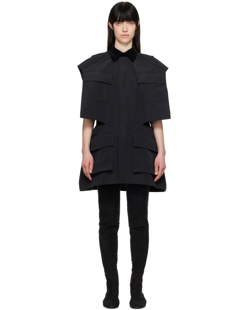 Sacai Black Grosgrain & Quilted Satin Minidress 001