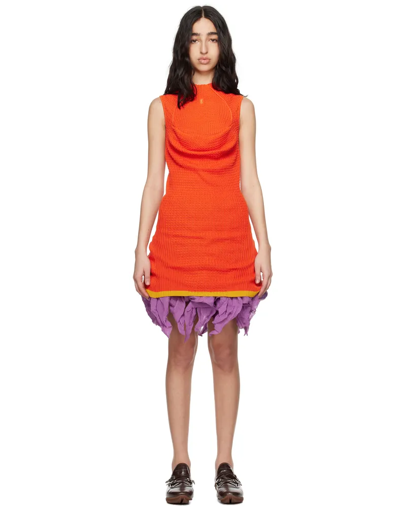 KIKO KOSTADINOV Orange Vecto Knit Tunic Minidress Vermillion