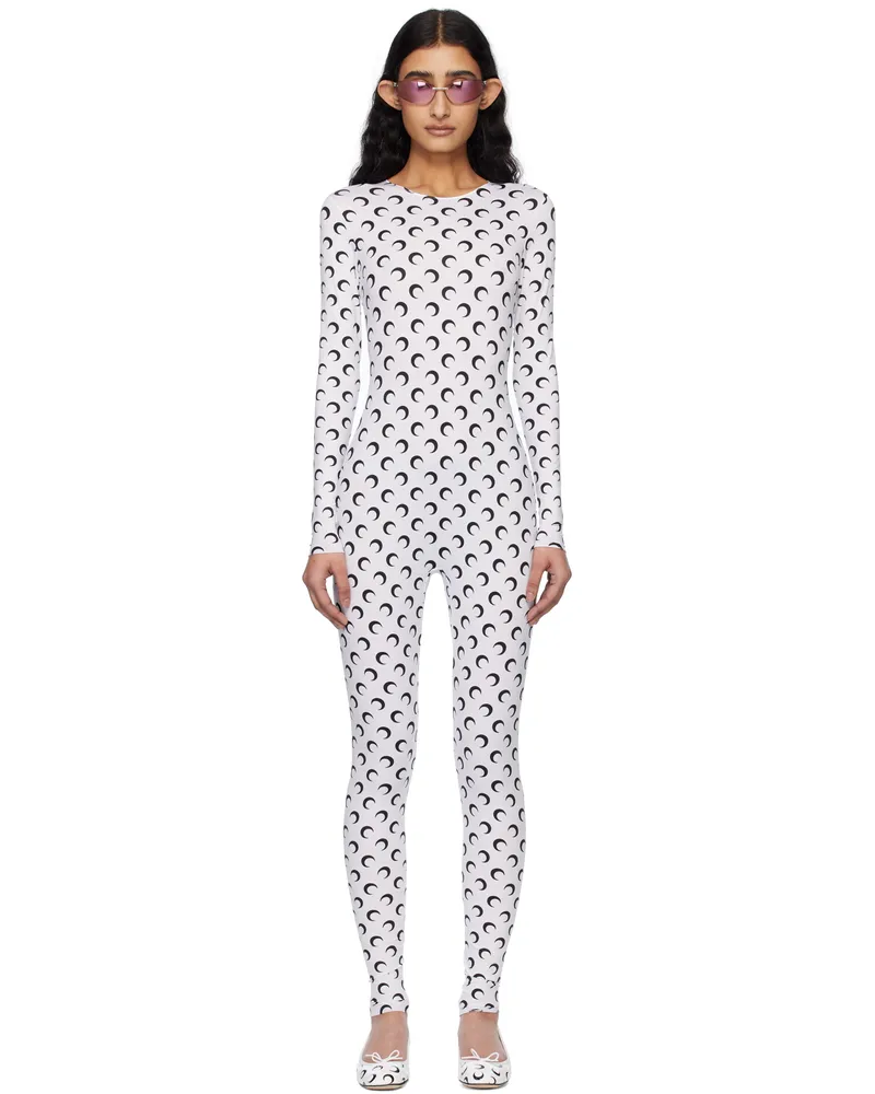 Marine Serre White & Black Recycled Jersey Moon Catsuit Wh00