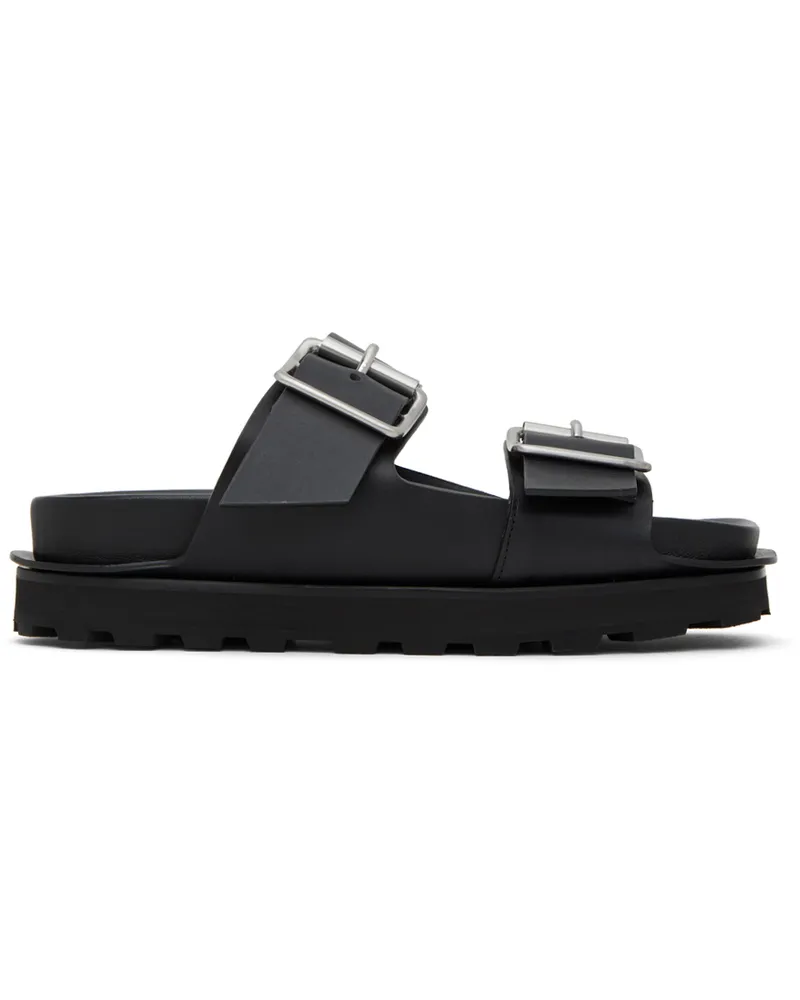 Jil Sander Black Pin-Buckle Slides 001