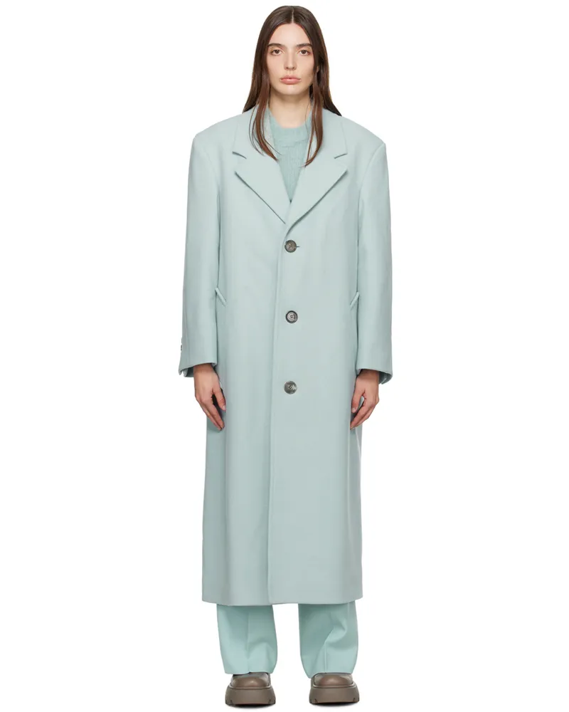 AMI Paris Blue Oversized Coat Aquamarine