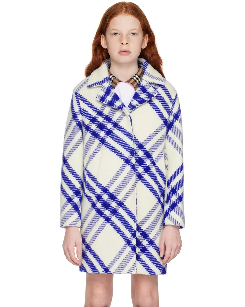 Burberry Kids White & Blue Check Coat Salt