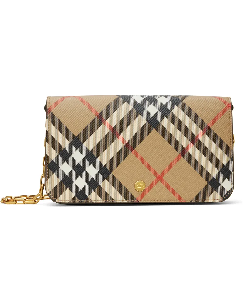 Burberry Beige Check Chain Strap Wallet Bag Sand