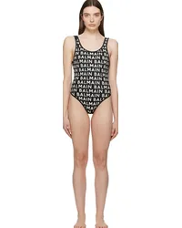 Balmain Black & Off-White Print Swimsuit Black