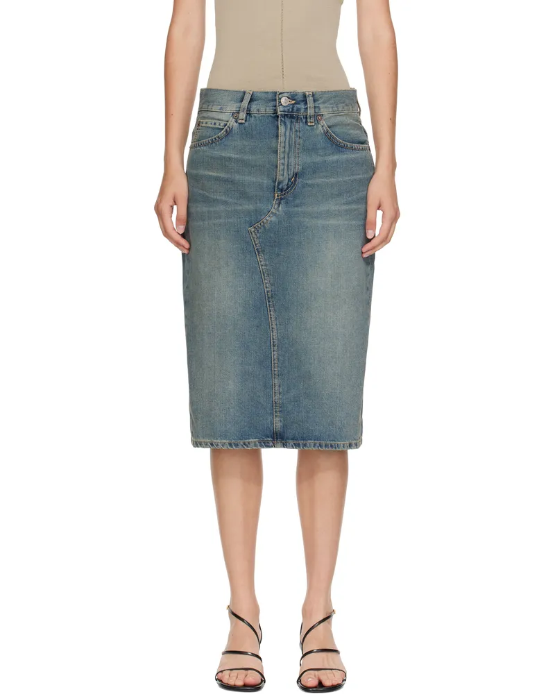6397 Blue Faded Denim Midi Skirt Used