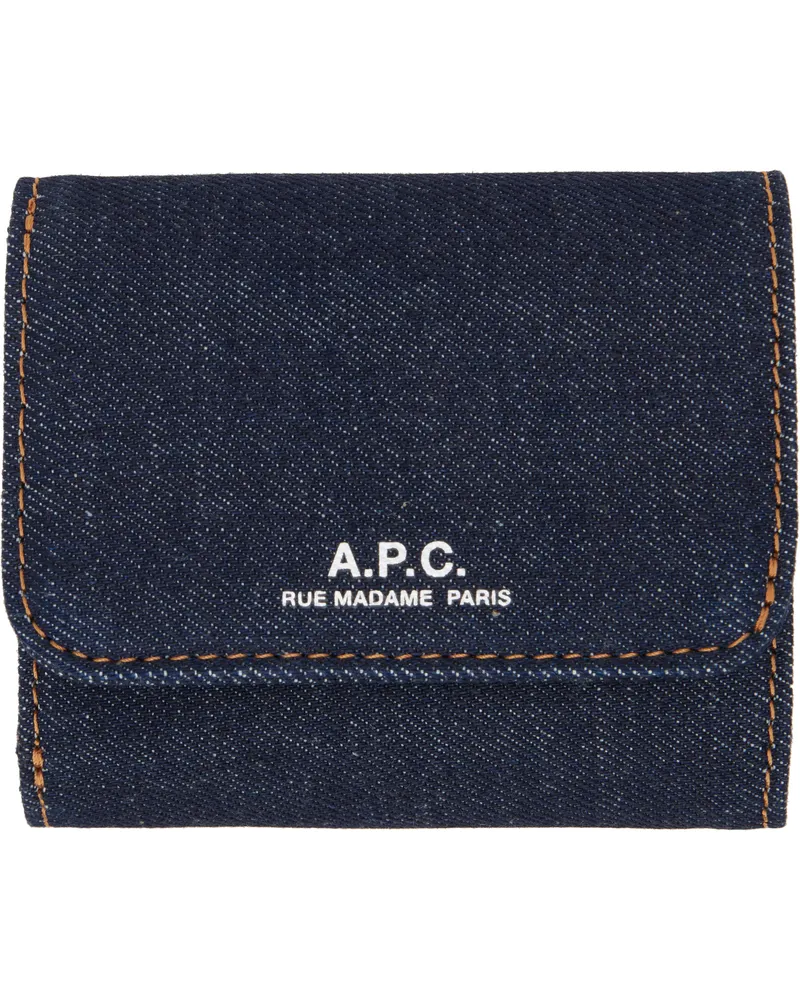 A.P.C. Navy Trifold Denim Standard Wallet Iai
