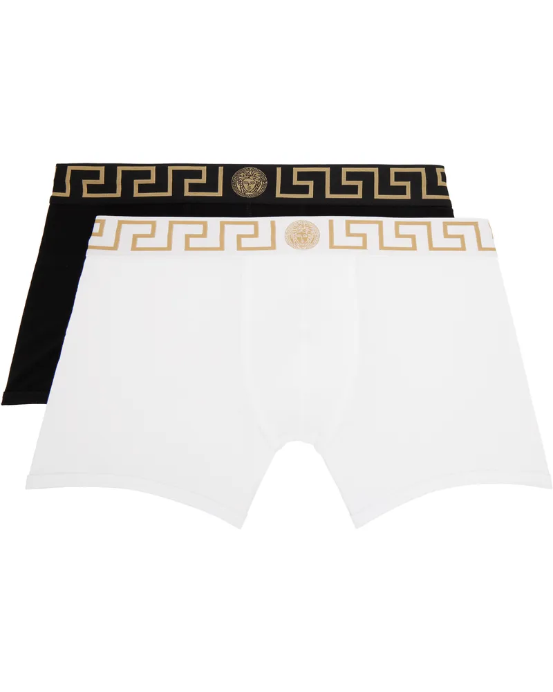 Versace Two-Pack Black & White Greca Border Long Boxer Briefs A83k-black-white-bla