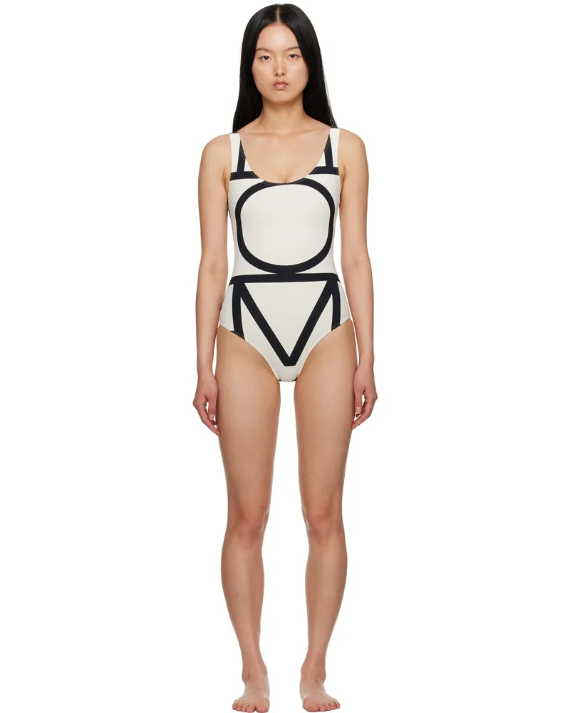 Totême Off-White & Black Monogram One-Piece Swimsuit 999