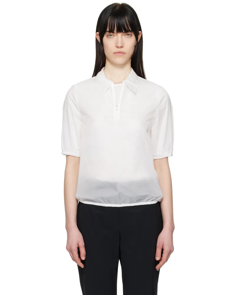 AMOMENTO White Sheer Half Zip-Up Polo White