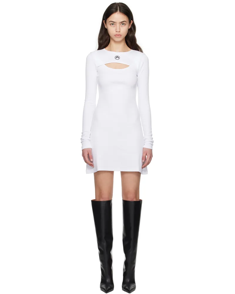 Marine Serre White Moon Logo Ribbed Jersey Minidress Wh10