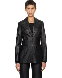 ROTATE Birger Christensen Black Fitted Leather Blazer Black