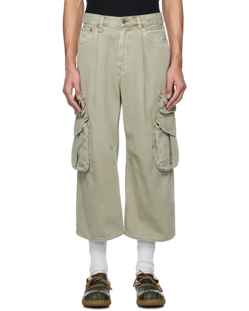 R13 Green Cropped Multi Pocket Denim Cargo Pants Olive