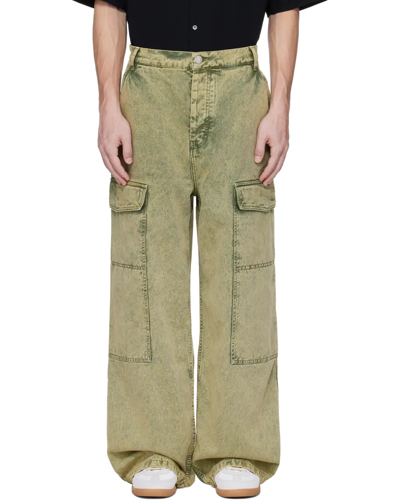 AMI Paris Khaki Cotton Wide Fit Denim Cargo Pants 375