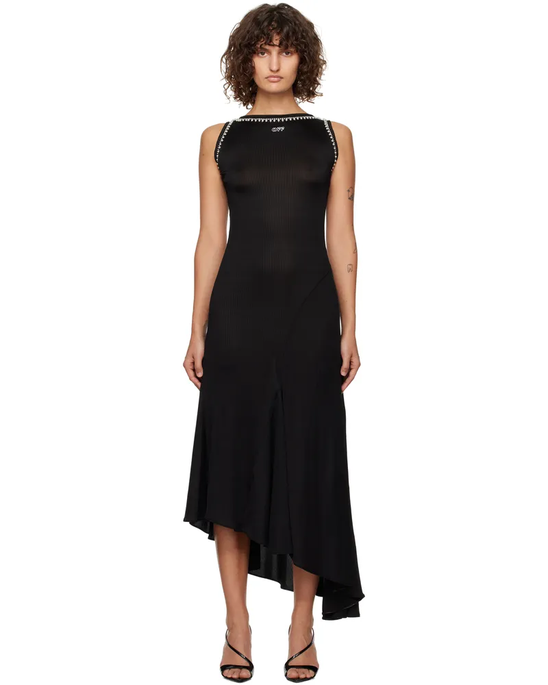OFF-WHITE Black Ribbed Embellished Maxi Dress Black