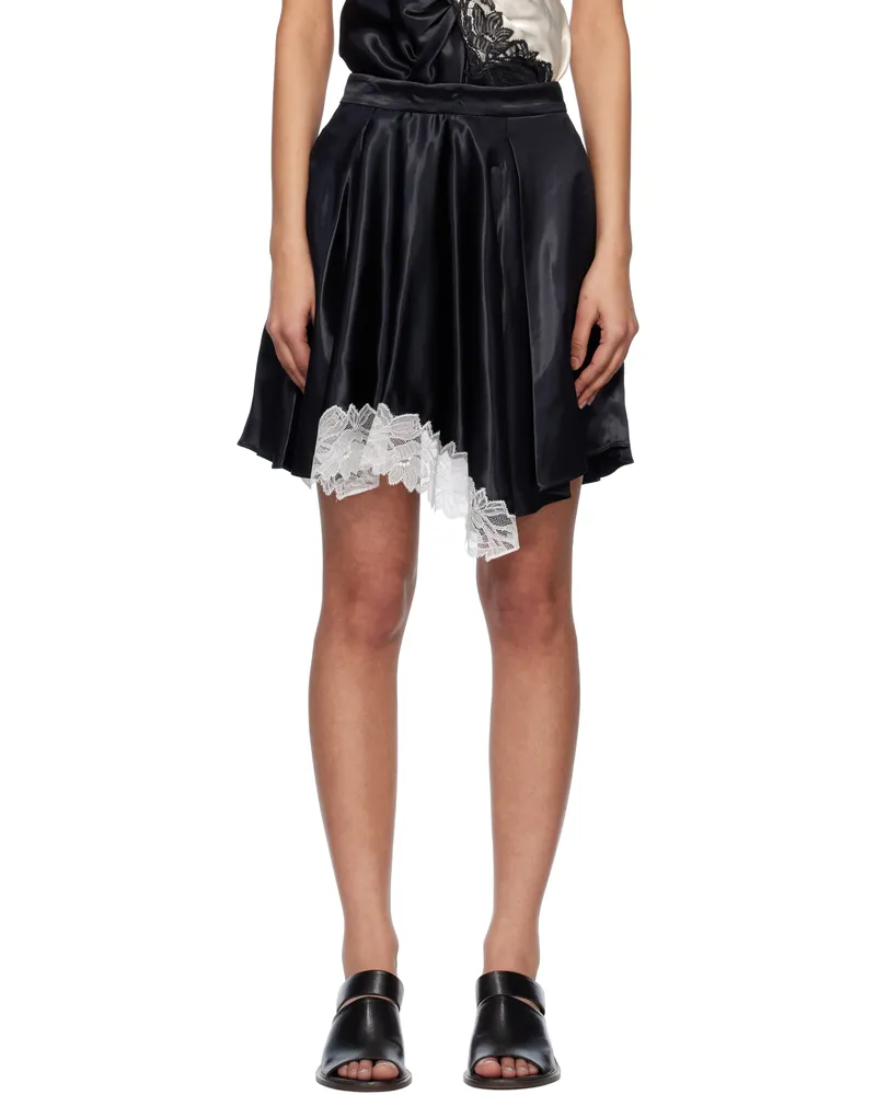 3.1 phillip lim Black Liquid Satin Flounce Miniskirt Blk-ivory
