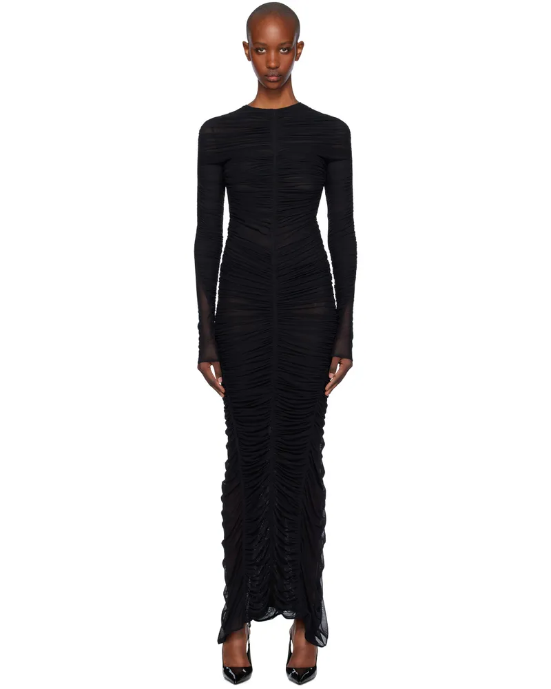 Thierry Mugler Black Ruched Maxi Dress 1999