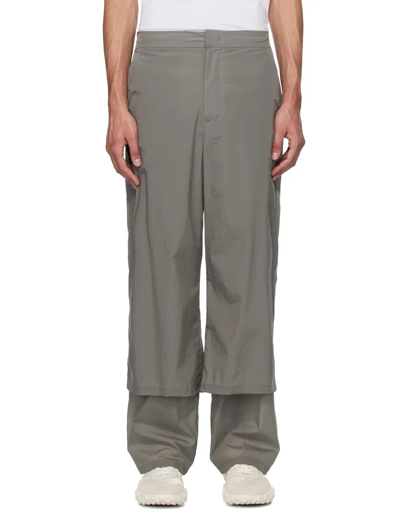 AMOMENTO Gray Sheer Layered Trousers Grey