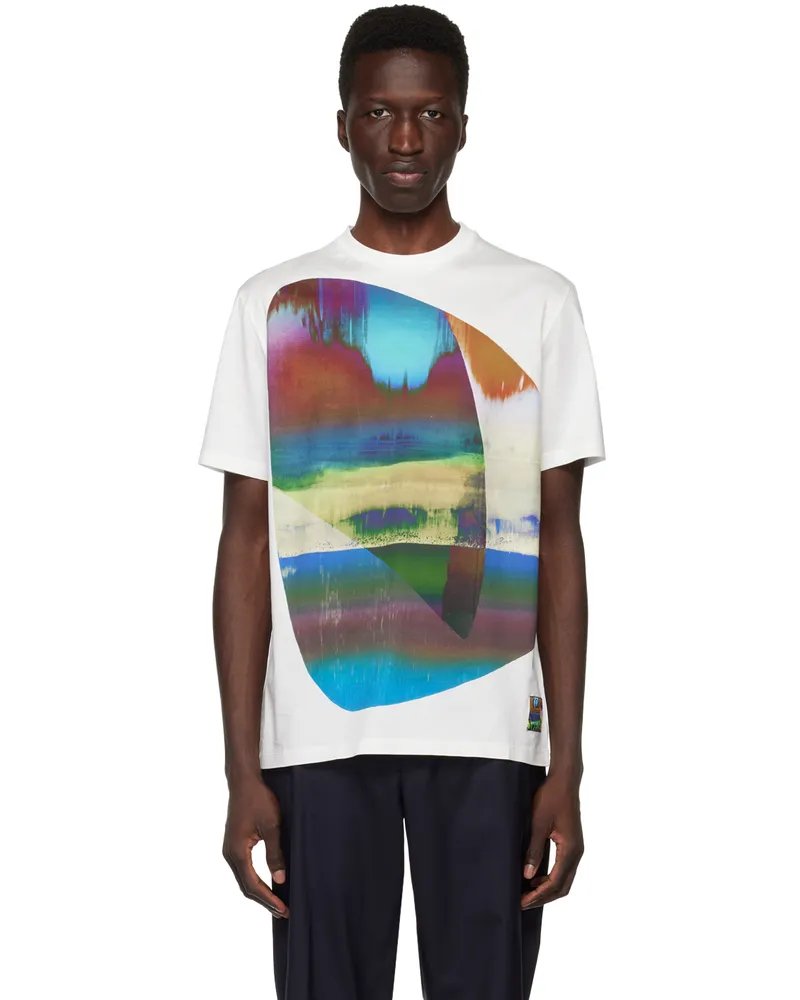 Paul Smith White Abstract Geometric T-Shirt 01