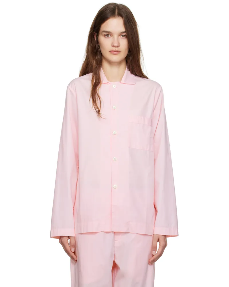 TEKLA Pink Poplin Long-Sleeved Pyjama Shirt Soft