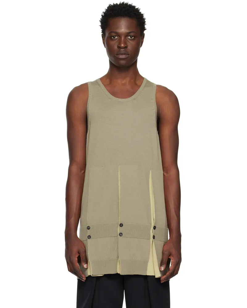 T/SEHNE SSENSE Exclusive Khaki Pleated Tank Top Tundra