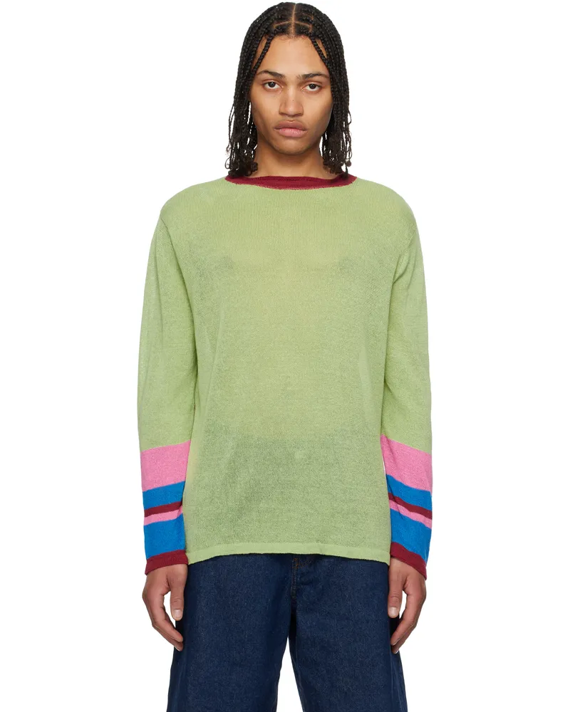 Edward Cuming Green & Red Half Moon Linen Sweater Lime-sangria-pink-bl