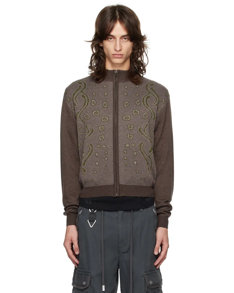 Hyein Seo Brown Graphic Zip-Up Sweater Brown