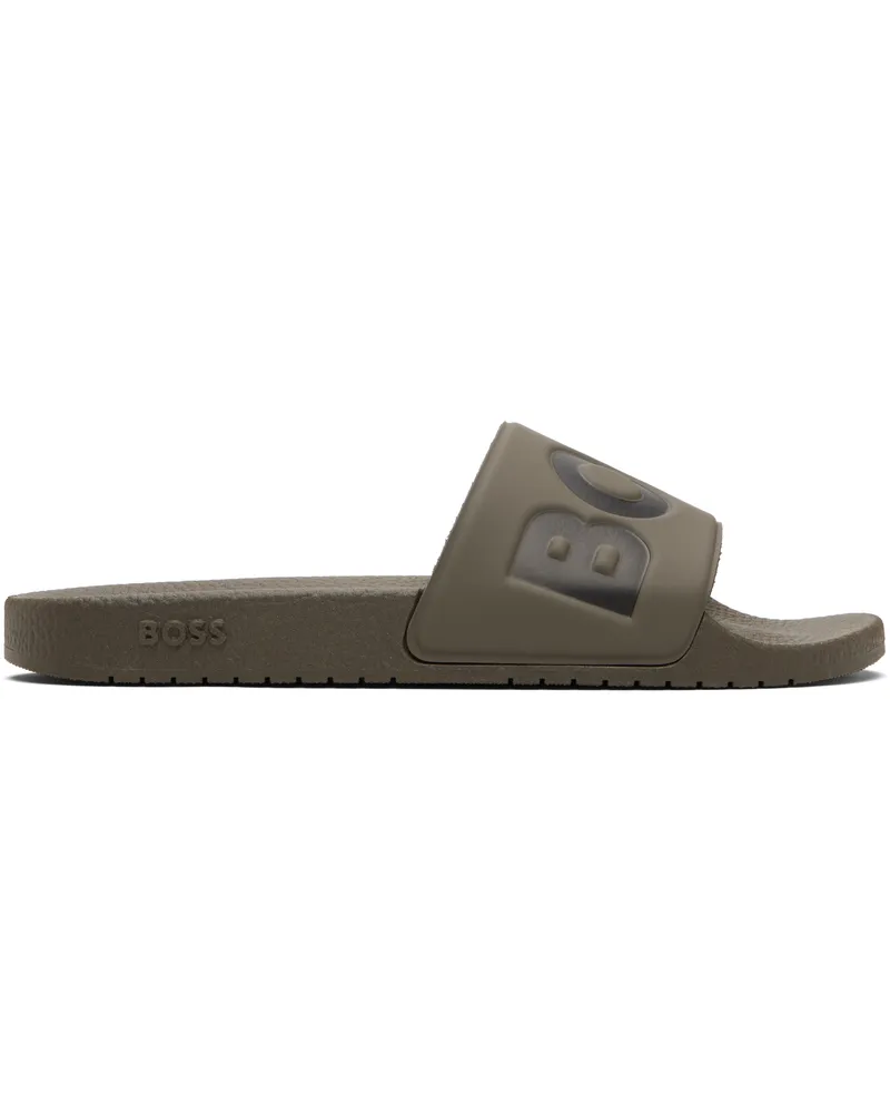 HUGO BOSS Khaki Large Logo Detail Slides 210-medium