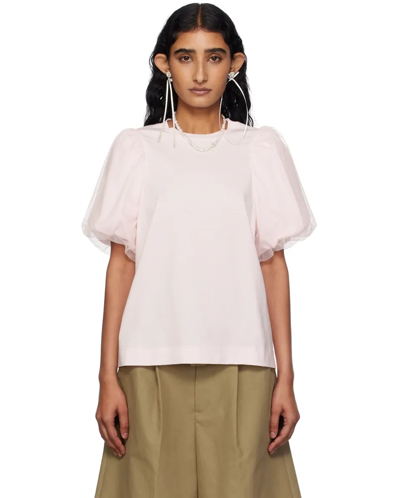 Simone Rocha Pink Tulle Overlay Puff Sleeve T-shirt Pale