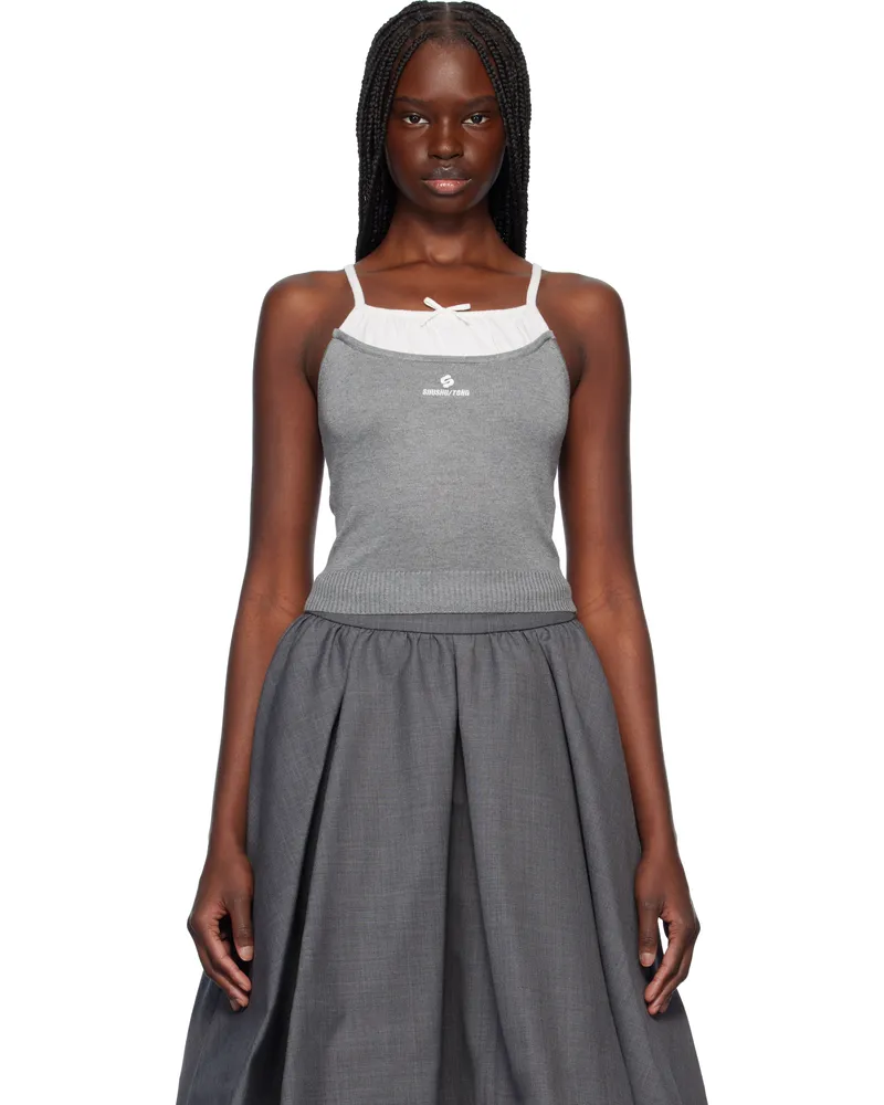 SHUSHU/TONG Gray & White Patchwork Knit Sling Tank Top Gr100