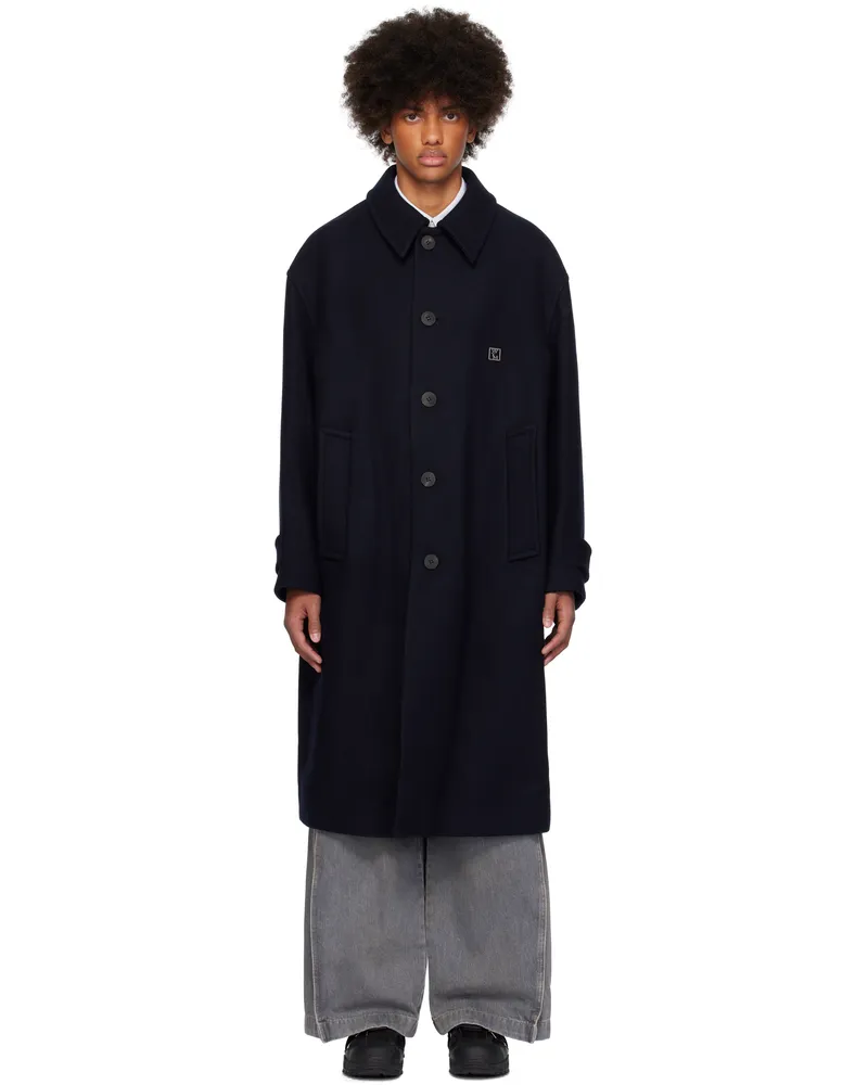Wooyoungmi Navy Wool Balmacaan Coat 917n
