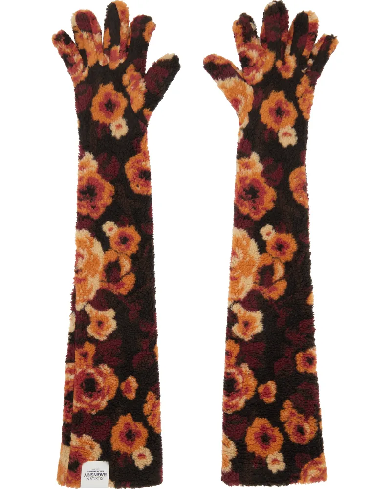RUSLAN BAGINSKIY Black & Orange Jacquard Faux-Fur Gloves Black