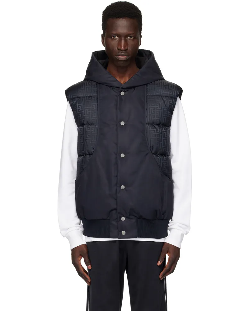 Balmain Black & Navy Monogram Puffer Vest Sha