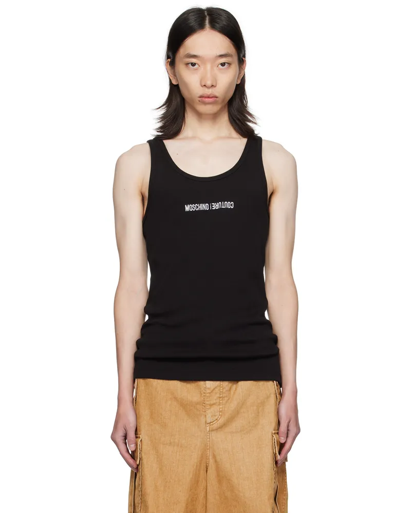 Moschino Black Upside Down Logo Tank Top Multi