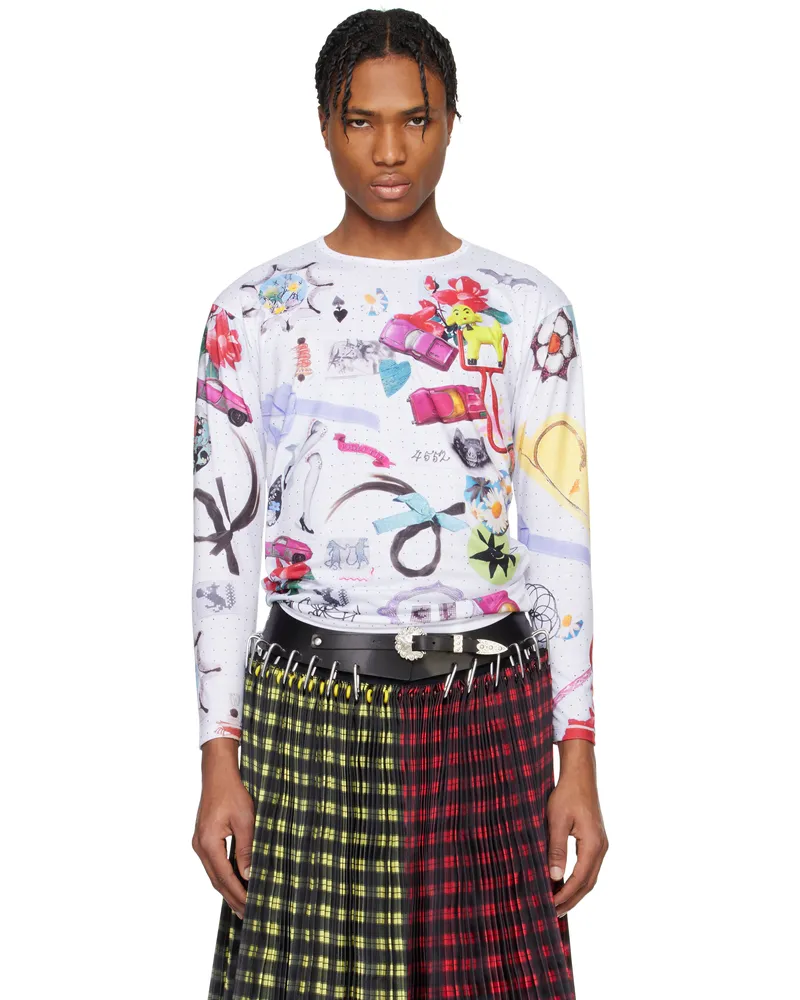 CHOPOVA LOWENA White 'What's In My Bag' Fitted Jersey T-shirt Multi