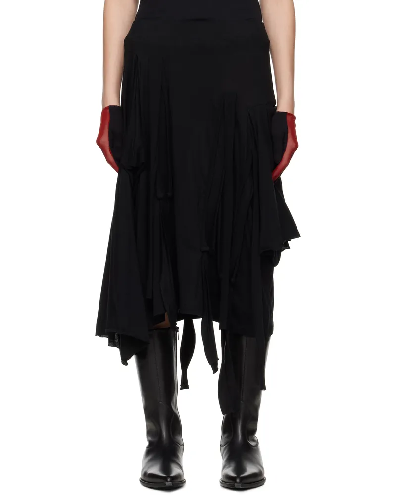 Yohji Yamamoto Black Strappy Midi Skirt 1
