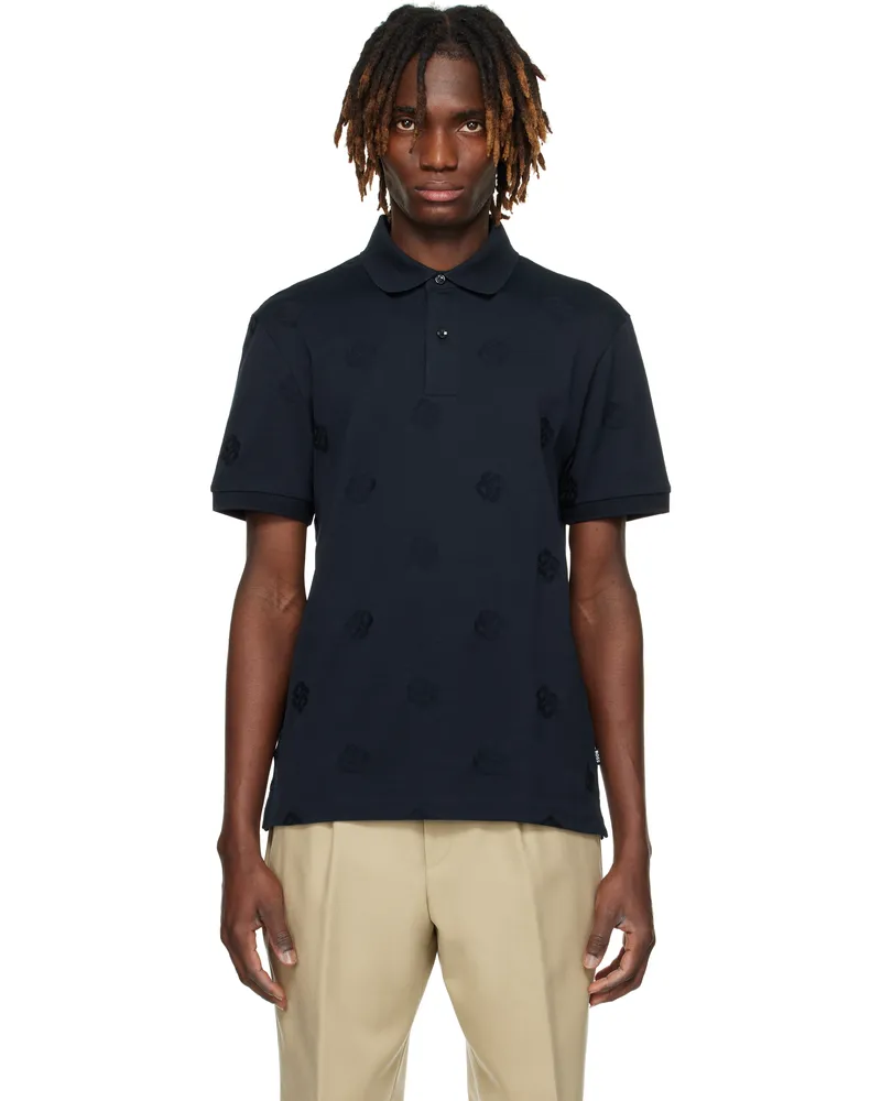 HUGO BOSS Navy Jacquard Polo 404-dark