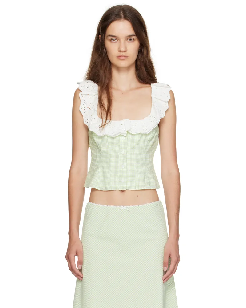 GUIZIO Green Gingham Paloma Lace Top Green