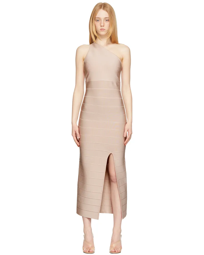 Hervé Léger Beige Bandage Icon Long Dress Bare