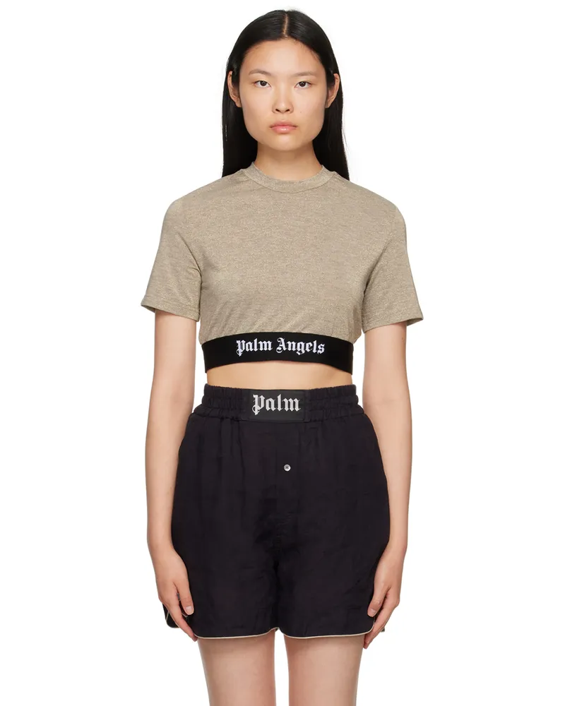 Palm Angels Gold Cropped T-Shirt Gold
