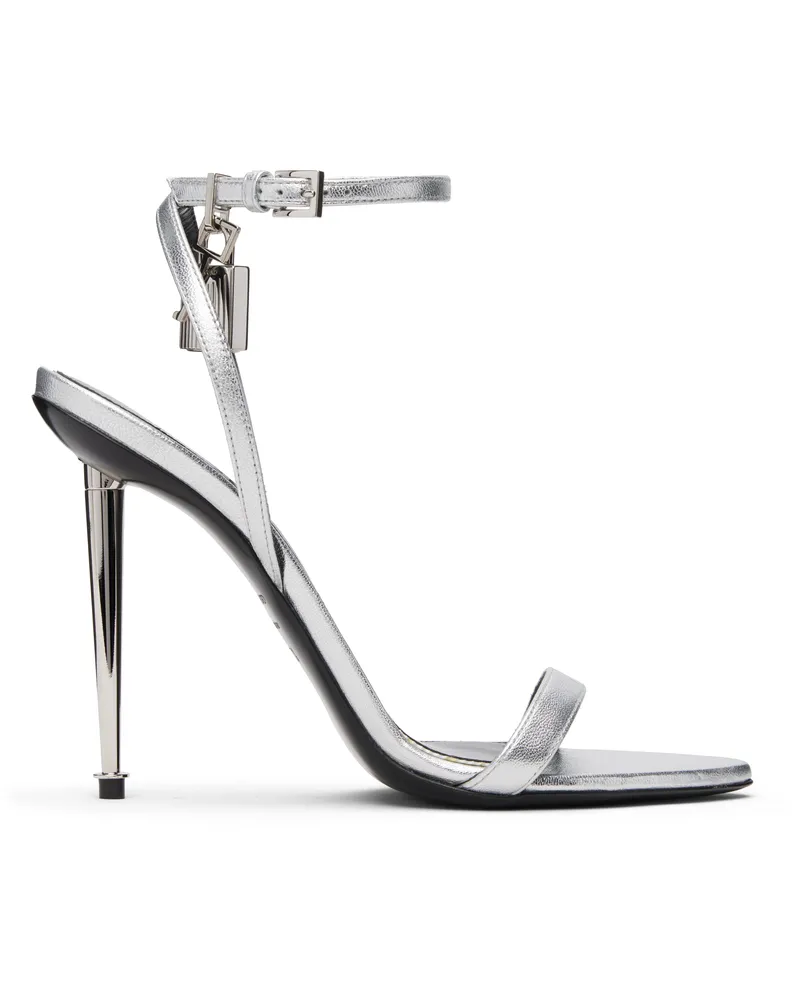 Tom Ford Silver Nappa Padlock Pointy Naked Heeled Sandals 1g004
