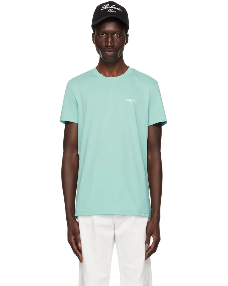 Balmain Blue 'Balmain Paris' Flocked T-Shirt Ukd